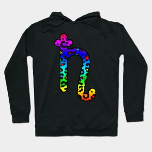 Saturn Planet Symbol in Dark Rainbow Leopard Print Hoodie